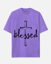Men's Big and Tall Simple Cross Blessed Letter Printed Casual Short Sleeve T-shirt